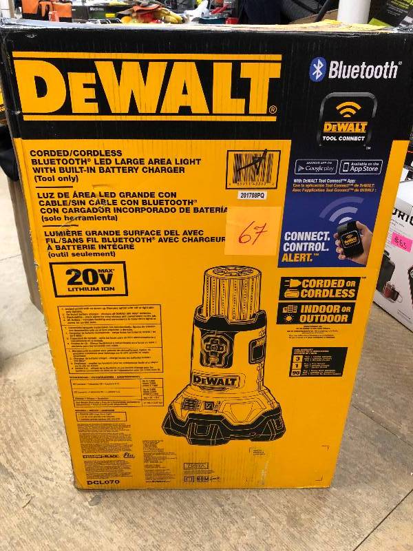 DEWALT 20-Volt MAX Lithium-Ion CordedCordless Stackable LED Large Area Jobsite Light with Tool Connect and Built-In Charger Model#  DCL070 open box never used