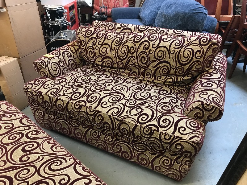 LARGE LOVESEAT AND OTTOMAN