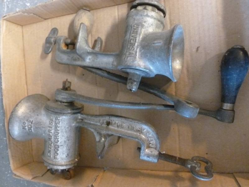 lot 100 image: Vintage Meat Grinders