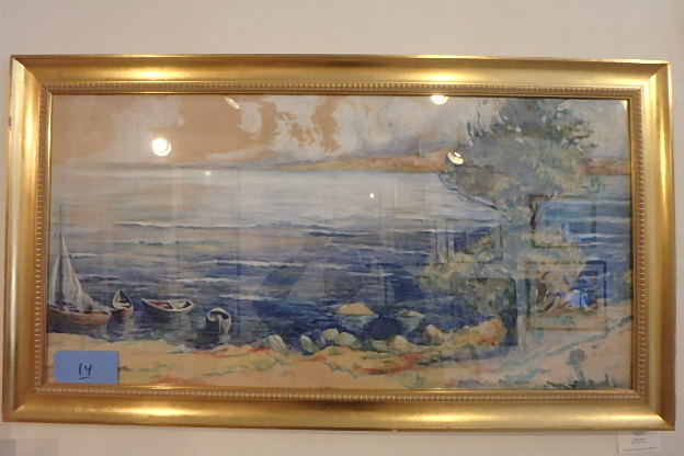 lot 14 image: A Kniffen, Boats at Rest, Watercolor, 53 X 29