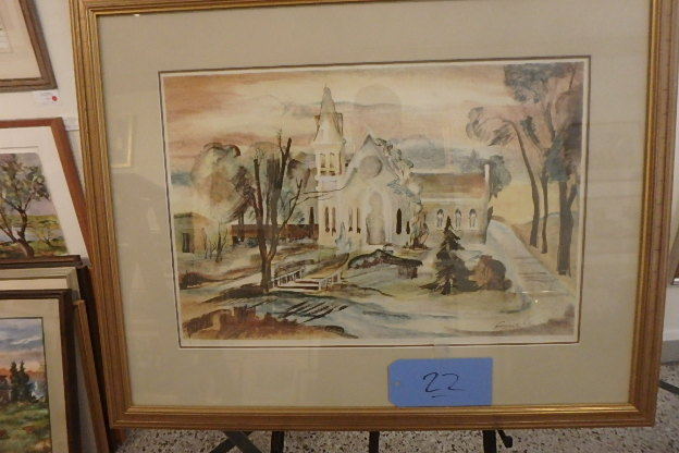 lot 22 image: Stanford Fenelle, Mn Artist, Original Litho, Church Red Wing, 1940, 29 X 23