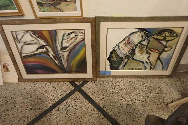 lot 35 image: Pair of Large Modern Paintings, by Salvador, 38 X 30