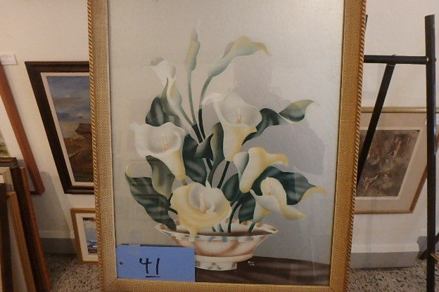 lot 41 image: Art Deco Floral Airbrush, Stan Lee, 16 X 20