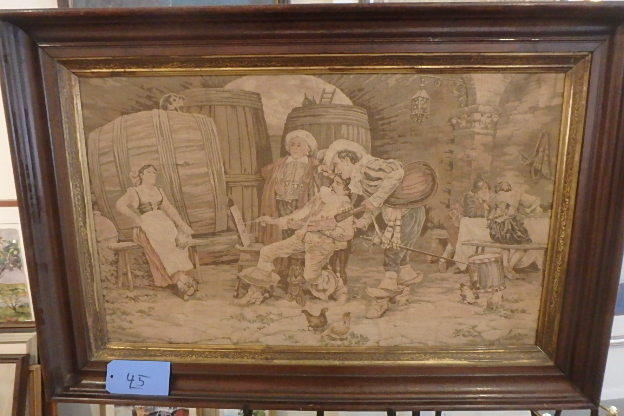 lot 45 image: Antique 19th Century Tapestry, in Spectacular Frame, 44 X 30