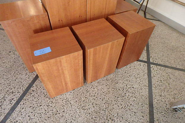 lot 72 image: 3 Wooden Podiums, Cherrywood Veneer, very nice , 24 high, 16 square top