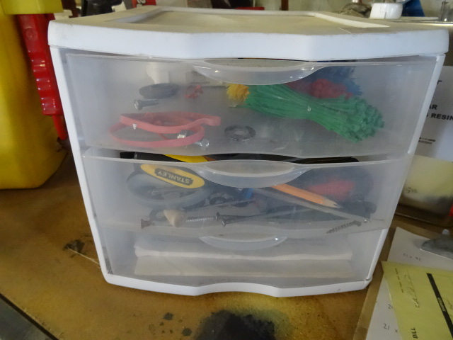 lot 24 image: 3 drawer bin with misc hardware and...