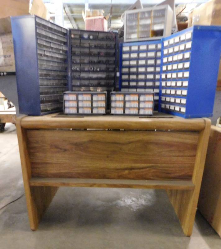 7 Metal Nut & Bolt Bins & Desk