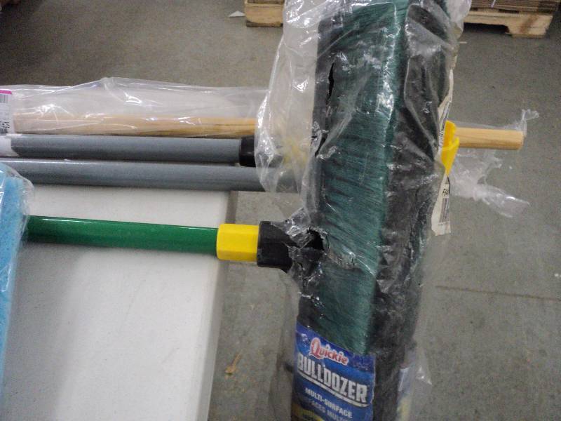 lot 127 image: brooms, Mr. Clean, 2 waste baskets...