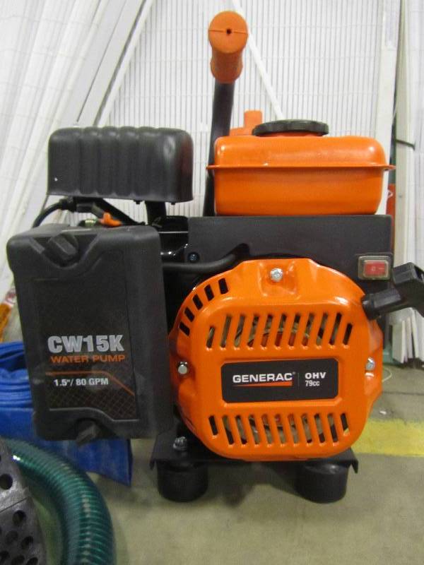 lot 6 image: Generac 3 HP 1.5 in. Gas Powered Clean Water Pump with Hose Kit