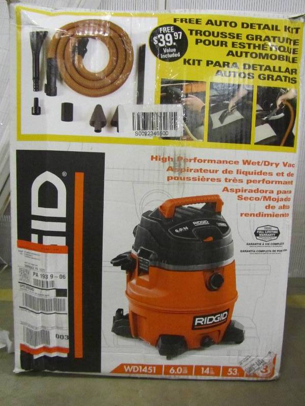 lot 19 image: RIDGID 14 gal. 6.0-Peak HP Wet Dry Vac with Auto Detail Kit