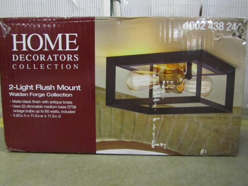 lot 30 image: Home Decorators CollectionHD-1550-I  14 in. 2-Light Matte Black Frame Flushmount with Antique Brass Sockets