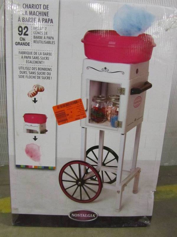 lot 42 image: Nostalgia 3-Foot Tall Hard and Sugar-Free Candy Cotton Candy Cart in Pink