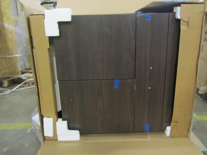 lot 53 image: Glacier Bay Stancliff 30.5 in. W Vanity in Elm Ember with Cultured Marble Vanity Top in White with and Mirror