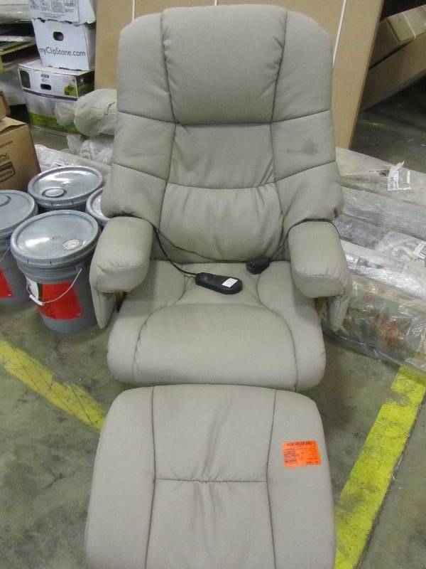 lot 66 image: Relaxzen Beige 8-Motor Massage Recliner with Heat and Ottoman