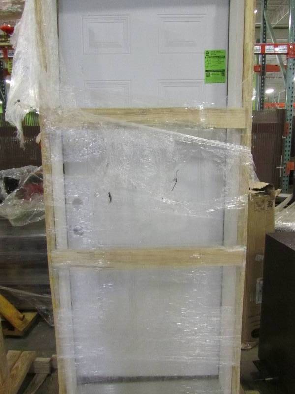 lot 85 image: Steves & Sons 32 in. x 80 in. Premium 6-Panel Primed White Steel Prehung Front Door with 32 in. Right-Hand Inswing and 6 in. Wall