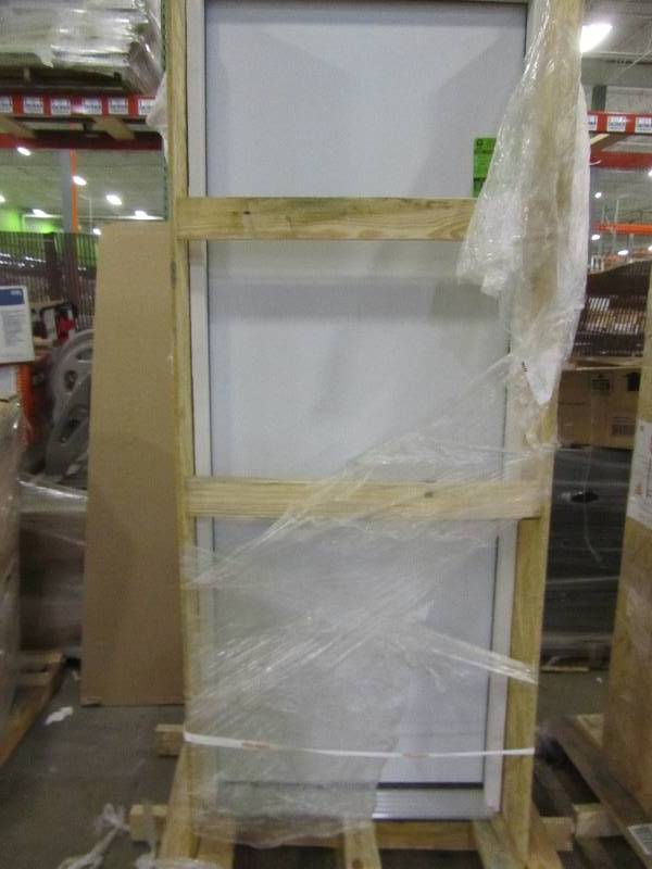 lot 86 image: Steves & Sons 30 in. x 80 in. Premium Flush Primed White Right-Hand Inswing Steel Prehung Front Door with 4 in. Wall
