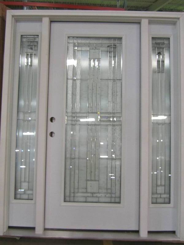lot 87 image: JELD-WEN 62 in. x 80 in. Full Lite Cordova Primed Steel Prehung Right-Hand Inswing Front Door with Sidelites