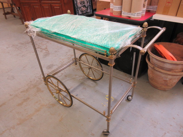 lot 838 image: METAL AND GLASS BAR CART