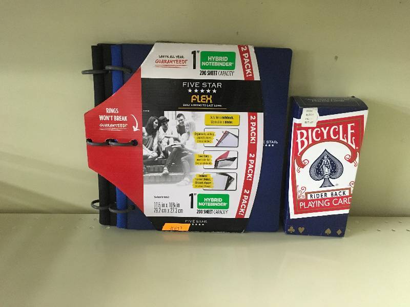 BICYCLE PLAYING CRDS 12PK, MSRP $13.49 AND 5 STAR FLEX BINDER, MSRP $13.99