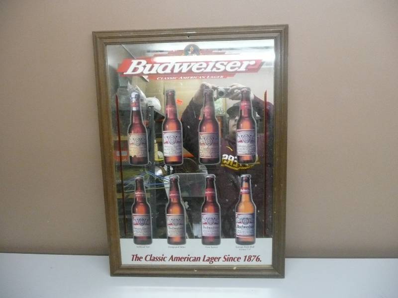 lot 19 image: VINTAGE LARGE BUDWEISER CLASSIC AMERICAN LAGER MIRROR - NICE CONDITION - APROX 22 BY 30 - SEE PICTURES