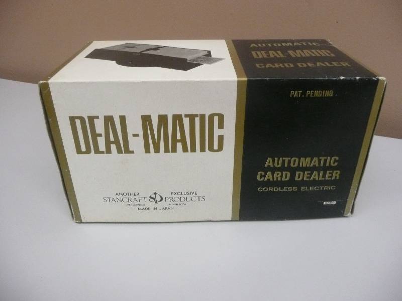 lot 30 image: VINTAGE 1970 DEAL-MATIC AUTOMATIC CARD DEALER, CORDLESS ELECTRIC - STILL IN BOX - COMPLETE - LIKE NEW - WORKS - AWESOME PIECE -  SEE PICTURES