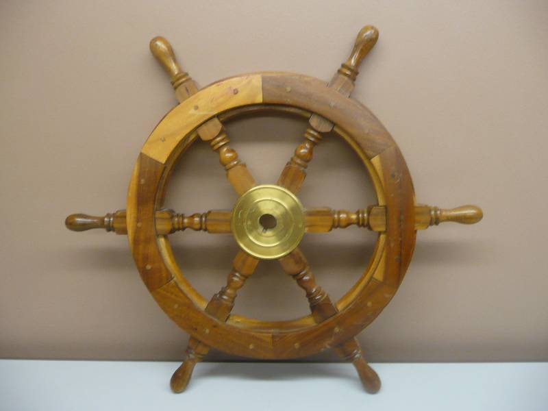 lot 36 image: VINTAGE HANDMADE Boat Ships Captains Wheel 25 Wooden Brass Center (HEAVY DUTY) - VERY COOL PIECE - SEE PICTURES