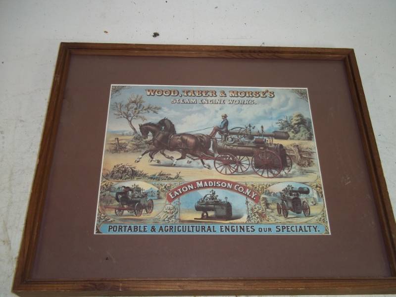 Framed Wood, Taber and Morses Steam Engine Works Print 17 x 21