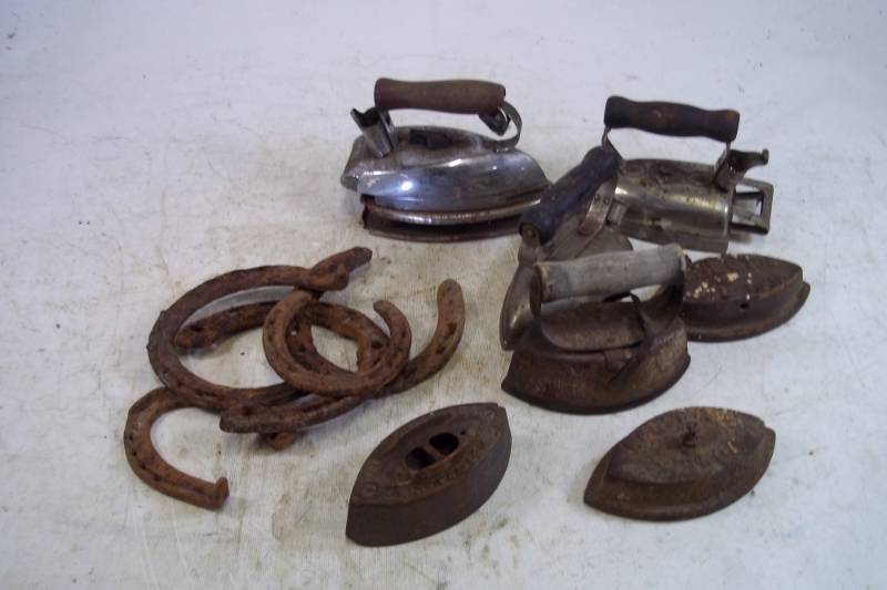 Vintage Sad Irons, Horse shoes and more