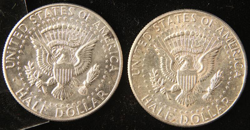 2 SILVER 1964 KENNEDY HALF DOLLARS AU-UNC
