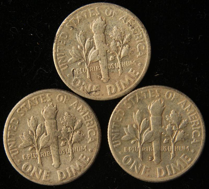 3 SILVER DIMES 1949 1949-D 1949-S
