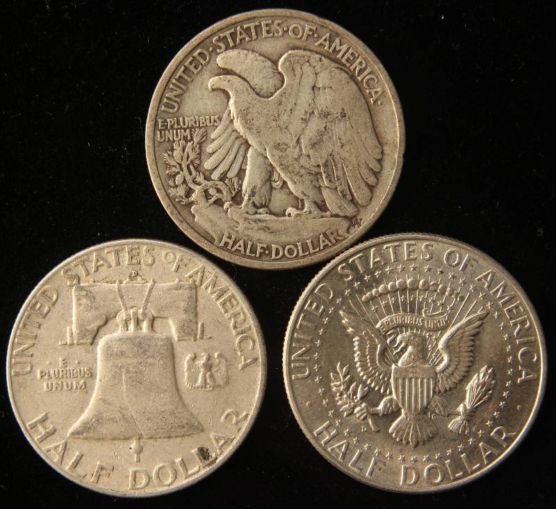 3 SILVER HALF DOLLARS 1939, 1960-D, 1964-D
