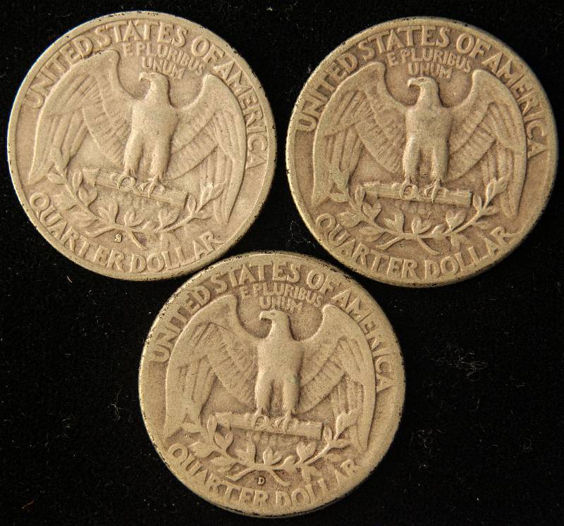 3 SILVER WASHINGTON QUARTERS  1948, 1948-D, 1948-S