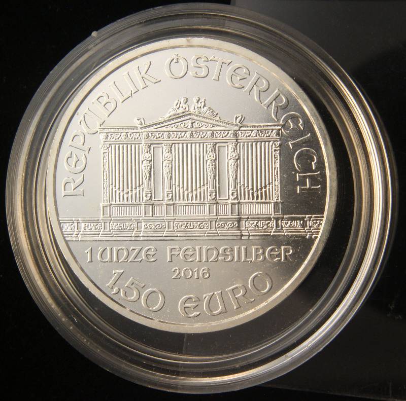 2016 AUSTRIA PHILHARMONIC 1 TROY OZ. .999 FINE SILVER IN AIRTITE