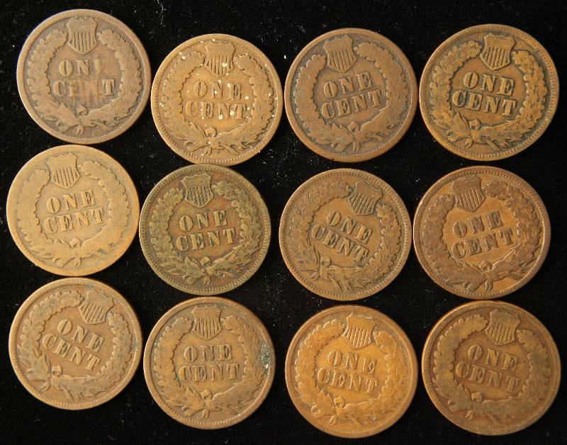 GROUP OF 12 US INDIAN HEAD CENTS
