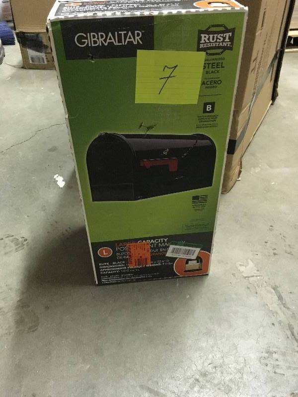 lot 7 image: Gibraltar Mailboxes Elite Large Premium Steel Post-Mount Mailbox in Black open box never used