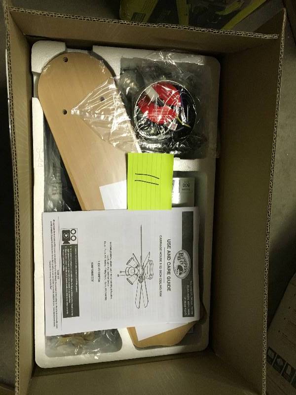 lot 11 image: Hampton Bay 52 in. Carriage House Ceiling Fan  Brushed Nickel with Light kit open box never used