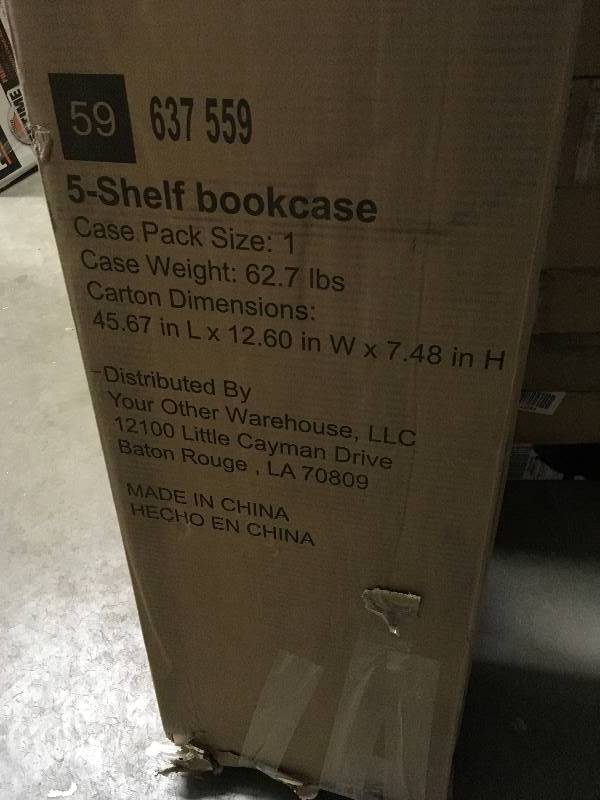 lot 18 image: Hampton Bay 5 ShelfBlack Wood Bookcase open box never used