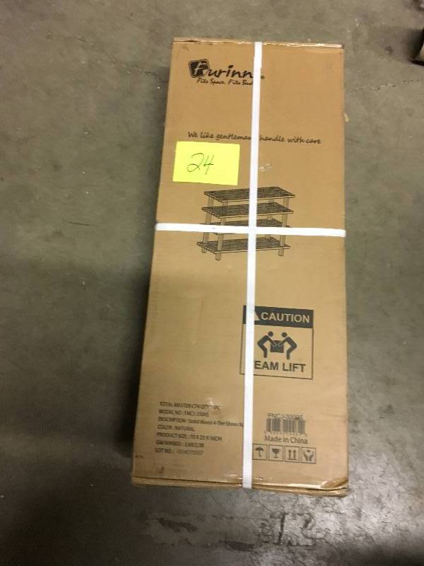 lot 24 image: Furnno FNCJ-33005 Pine Solid Wood 4-Tier Shoe Rack, Natural open box never used