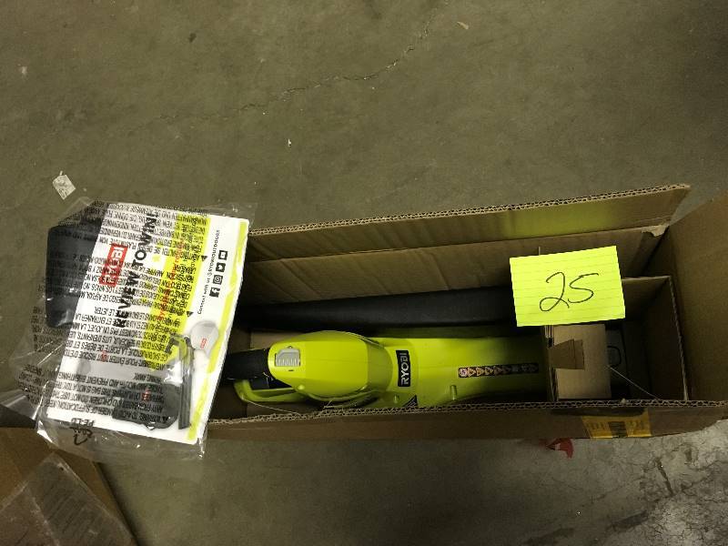 lot 25 image: Ryobi One  150MPH 200CFM 18-Volt Litium - Ion Hybird Leaf BlowerSweeper- Tool Only open box never used
