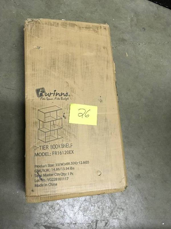lot 26 image: Furnno Simply Modern Open 3-Tier Open Book Shelf, Espresso open box never used