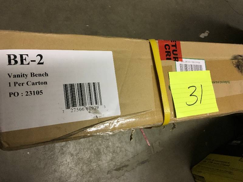 lot 31 image: Unfinished Upholstered Vanity Bench open box never used