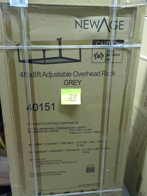 lot 33 image: NewAge Products Adjustable Versarac Ceiling Storage Rack new