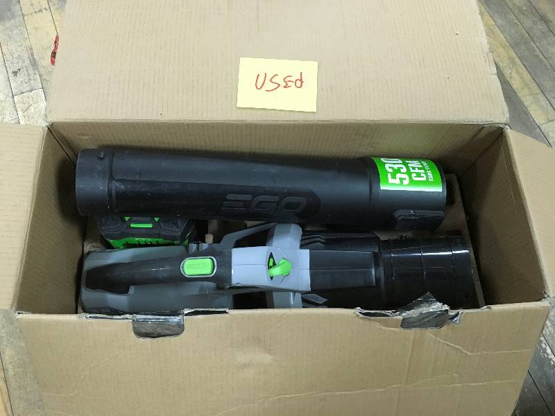lot 38 image: EGO 110MPH 530CFM Variable Speed Turbo 56-Volt Cordless Electric Blower w 2.5Ah Battery and Charger open box not used