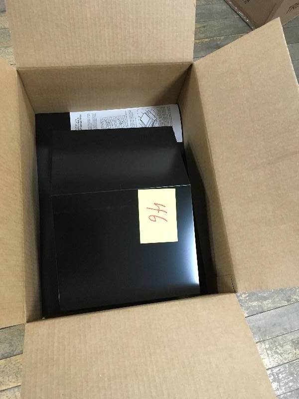 lot 46 image: Broan NuTone Black Steel Roof Cap for 3-14 in x 10 in or up to 8 in Round Duct open box never used