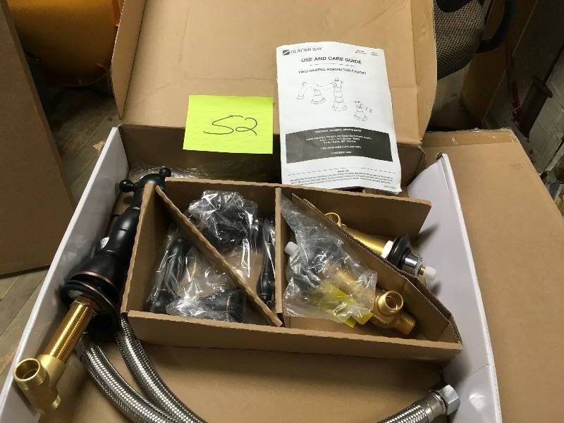 lot 52 image: Lyndhurst 2 Handle Deck Mount Roman Tub Faucet Mediterranean Bronze Finish open box never used
