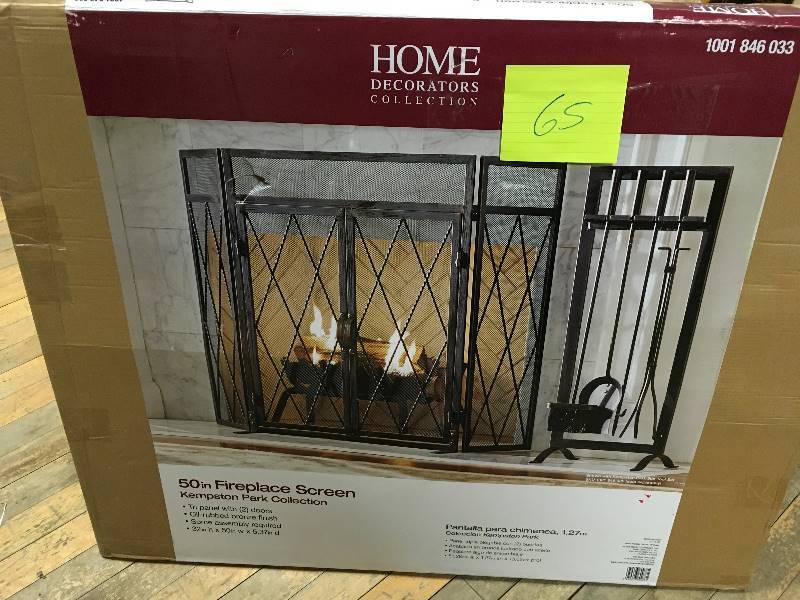 lot 65 image: Home Decorators Collection Kempston Park Oil-Rubbed Bronze 3 Panel 50 in. Fireplace Screen with Doors open box never used