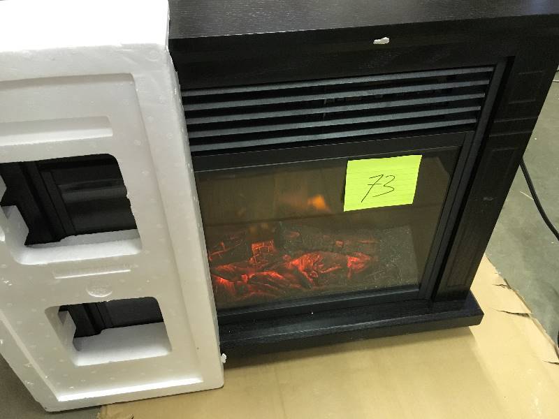 lot 73 image: Hampton Bay Cedarstone 29 in. 3-Element Mantel Infrared Electric Fireplace in Black open box never used