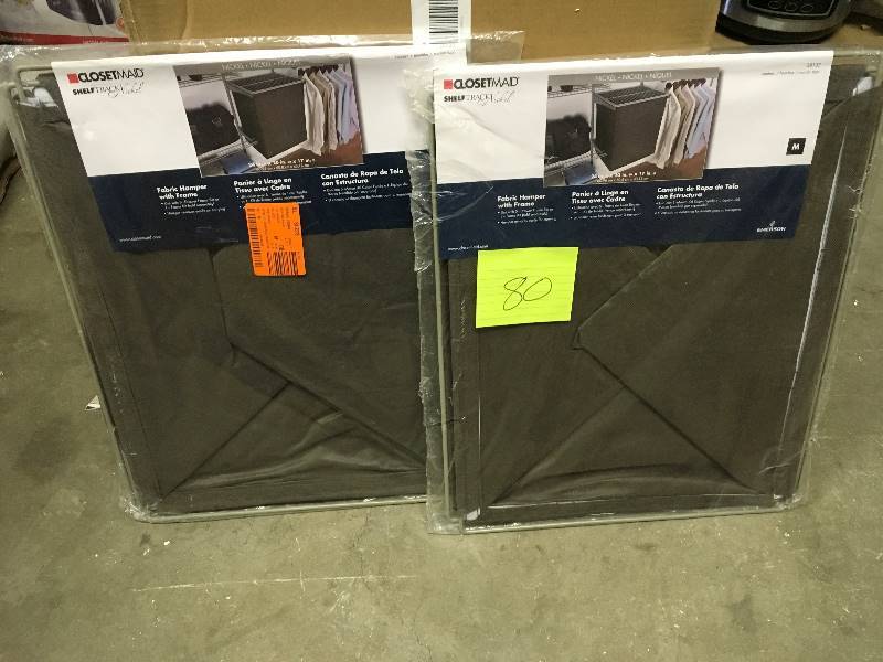 lot 80 image: ClosetMaid ShelfTrack Canteen Fabric Hamper with Frame - Lot of 2