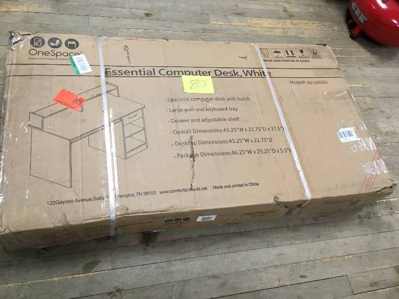 lot 82 image: OneSpace Essential White Computer Desk Hutch with Pull Out Keyboard