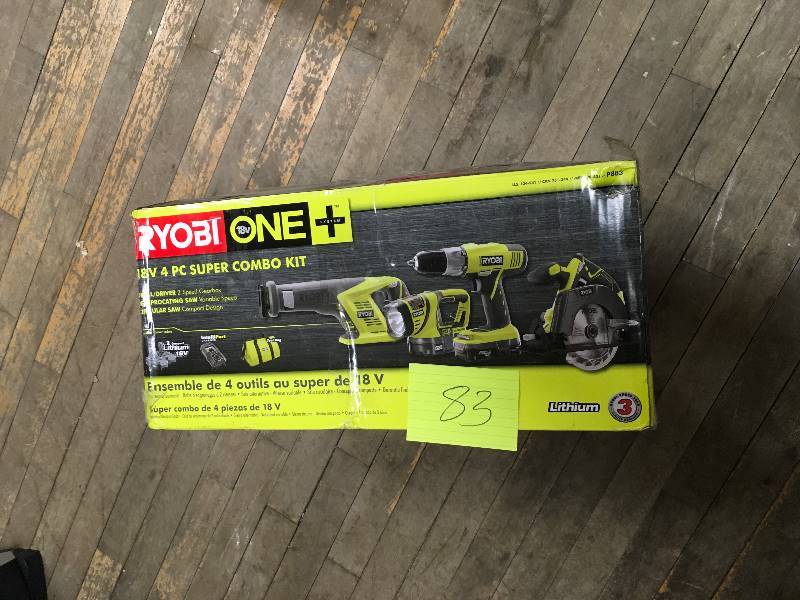 lot 83 image: Ryobi P883 Ryobi 18 Volt Super Tool Combo Kit 4- Piece